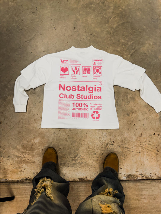 'pink nostalgia' white tee w/ thermal sleeves